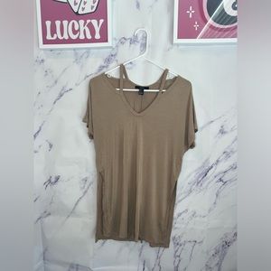Forever 21 tan cut out top w/ side slits sz S